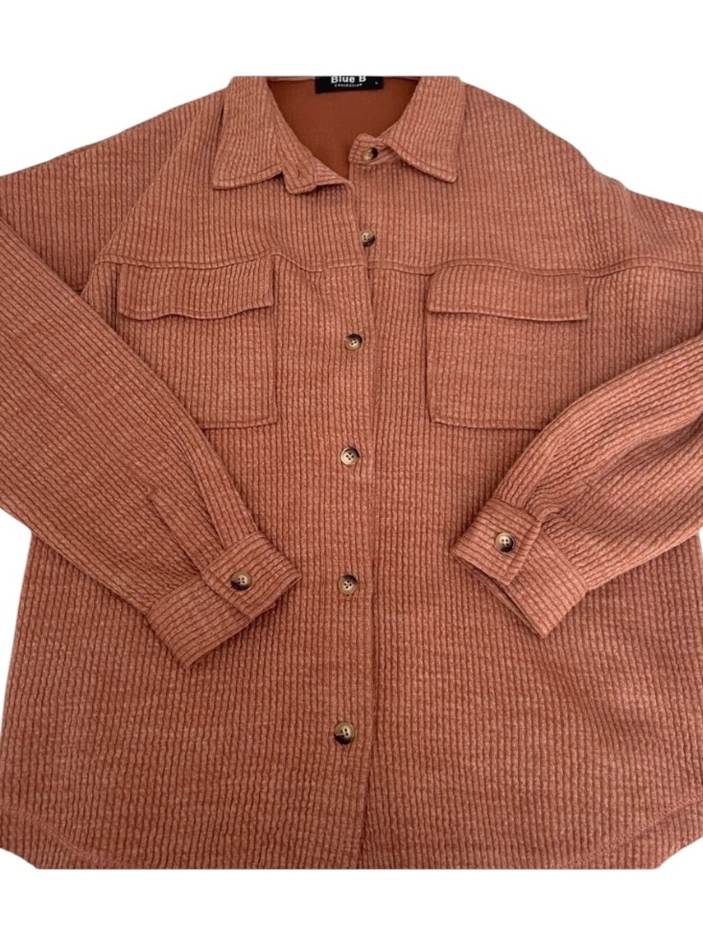 Ribbed Button-Up Shirt in brown/tan